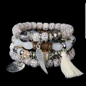 4 Piece Ivory Brown Grey Bracelet Set Wing Tassel I Love You